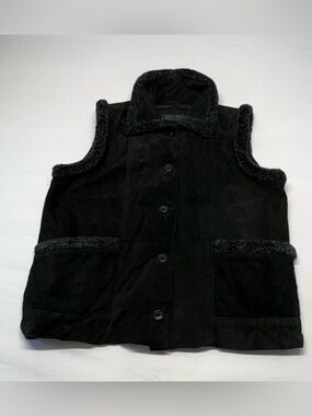 Vintage 90s DC Collection Black Genuine Suede Leather & Faux Fur Vest - XL
